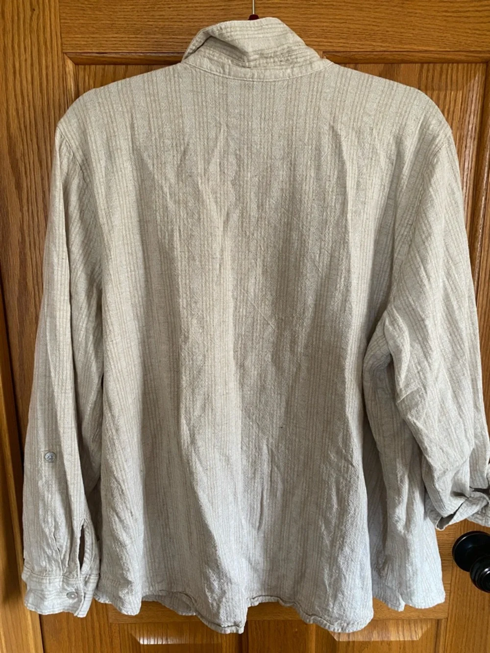 Orvis Women's Light Beige Striped linen blend Button-Down Shirt - Picture 3 of 6